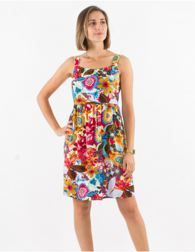 Vestido corto viscosa tirantes estampado sixties