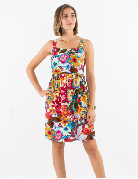 Vestido corto viscosa tirantes estampado sixties