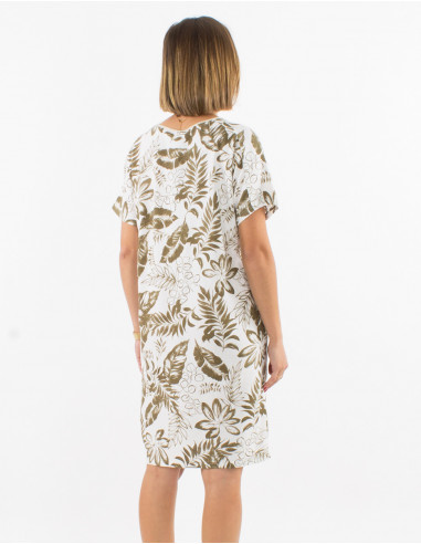 Vestido 70% viscosa 30% lino mangas cortas...