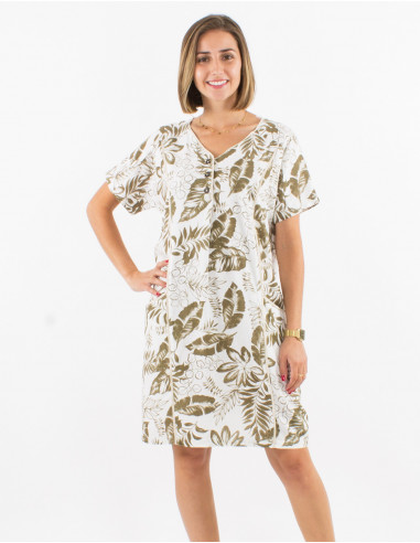 Vestido 70% viscosa 30% lino mangas cortas...