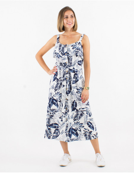 Vestido largo 70% viscosa 30% lino tirantes estampado exotico