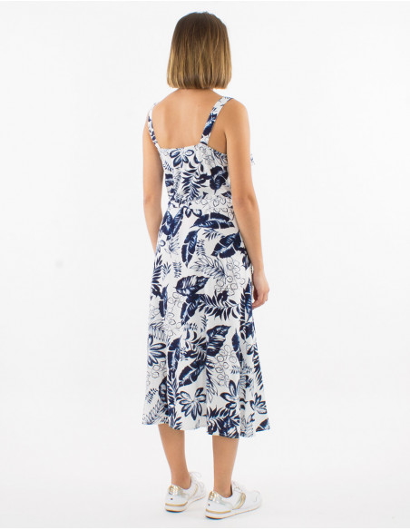Vestido largo 70% viscosa 30% lino tirantes estampado exotico