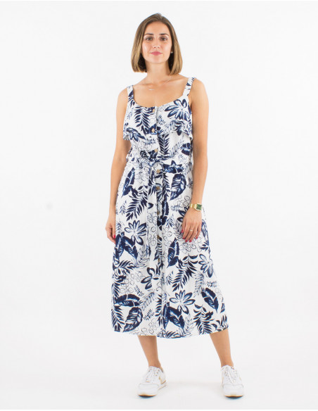 Vestido largo 70% viscosa 30% lino tirantes estampado exotico