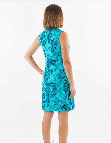 Vestido 70% viscosa 30% lino estampado exotico