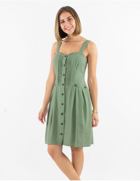 Vestido 54% lino 46% viscosa con botones tirantes anchos