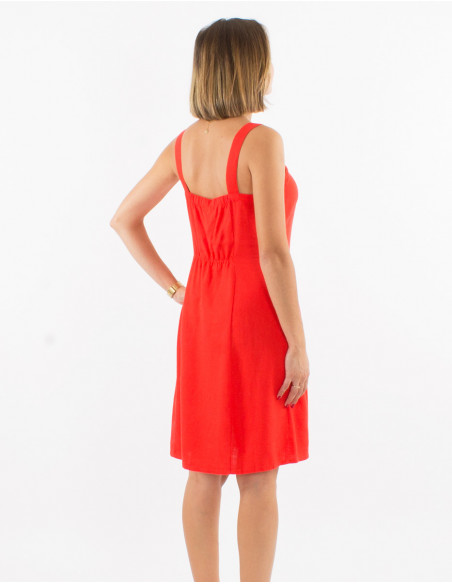 Vestido 54% lino 46% viscosa con botones tirantes anchos