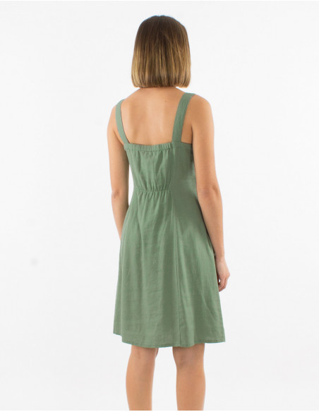 Vestido 54% lino 46% viscosa con botones tirantes anchos