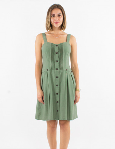 Vestido 54% lino 46% viscosa con botones...