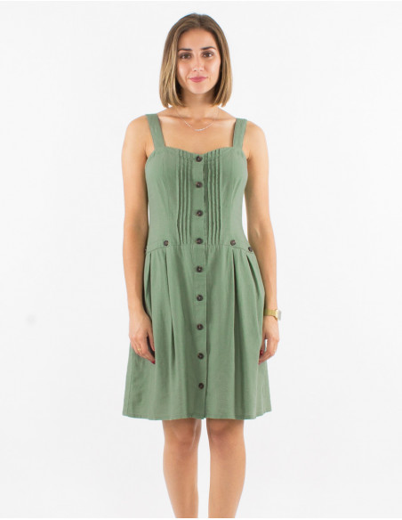Vestido 54% lino 46% viscosa con botones tirantes anchos