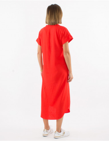 Vestido 54% lino 46% viscosa con botones mangas...