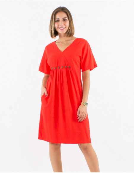 Vestido 54% lino 46% viscosa mangas cortas