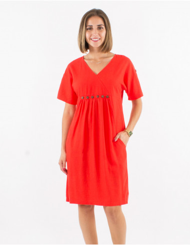 Vestido 54% lino 46% viscosa mangas cortas