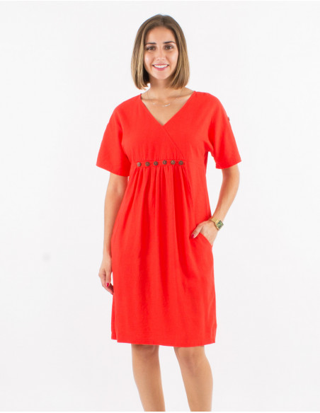 Vestido 54% lino 46% viscosa mangas cortas
