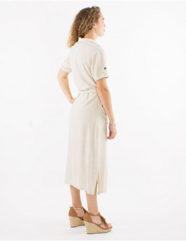 Vestido largo 54% lino 46% viscosa con botones...