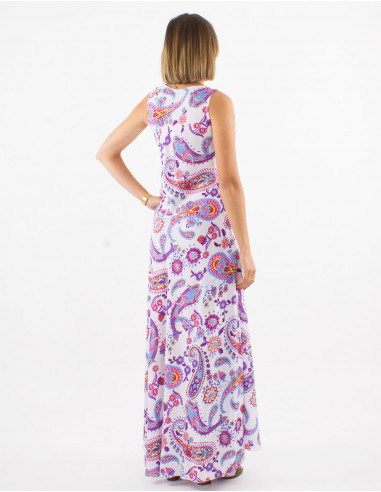 Vestido largo poliester sin mangas estampado...
