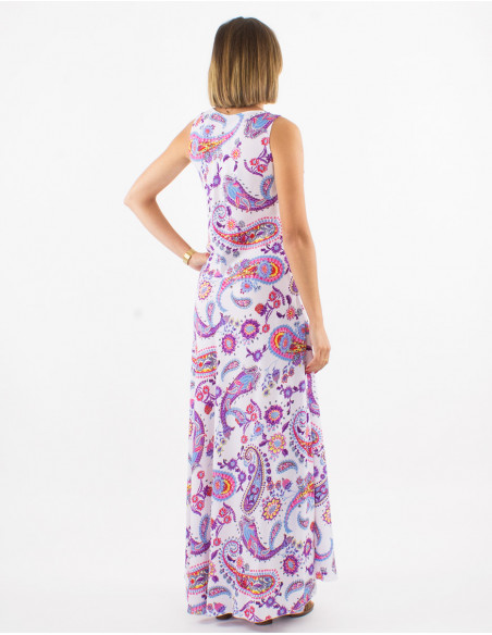 Vestido largo poliester sin mangas estampado exotico