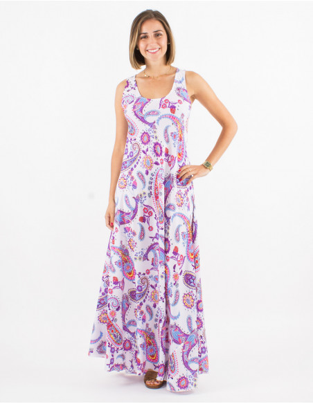 Vestido largo poliester sin mangas estampado exotico