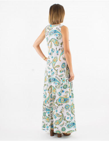 Vestido largo poliester sin mangas estampado...