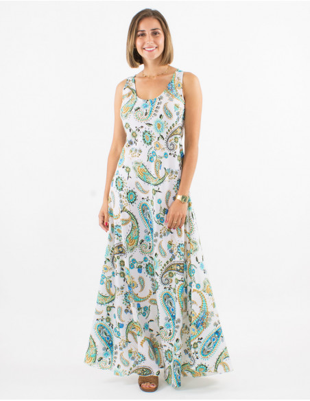 Vestido largo poliester sin mangas estampado exotico