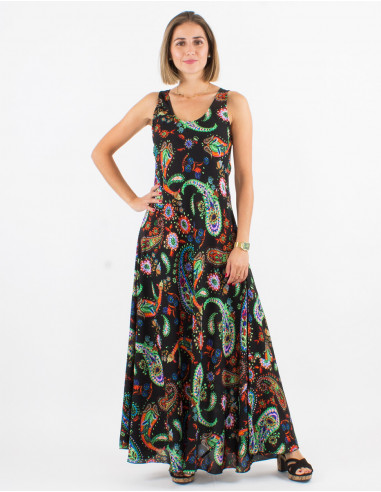 Vestido largo poliester sin mangas estampado...