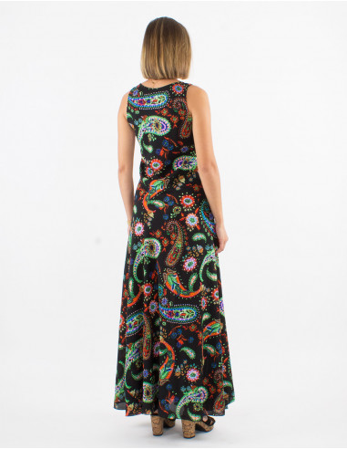 Vestido largo poliester sin mangas estampado...