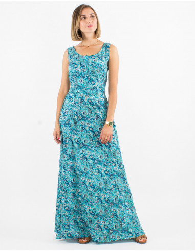 Vestido largo poliester sin mangas estampado...