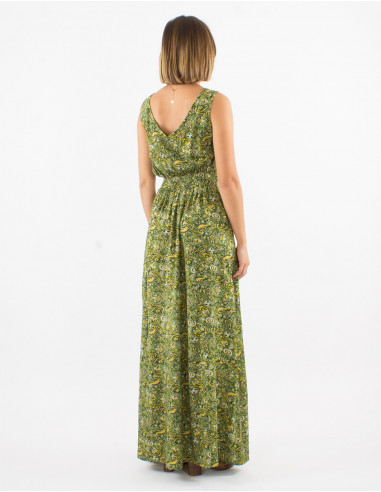Vestido largo poliester sin mangas estampado...