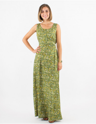 Vestido largo poliester sin mangas estampado...
