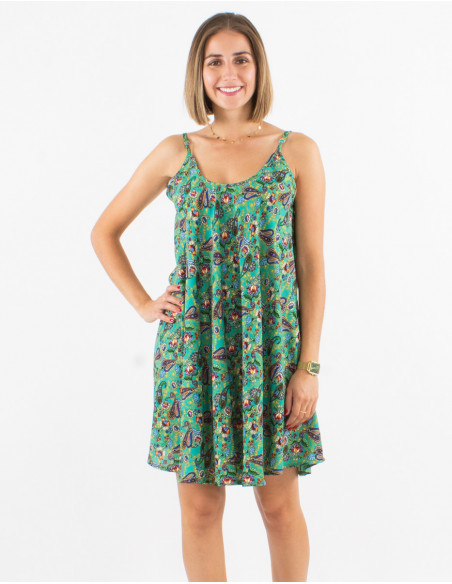 Vestido corto poliester paraguas tirantes estampado mistery