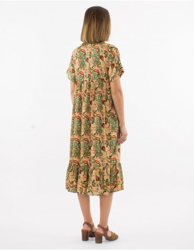 Vestido poliester mangas cortas estampado...