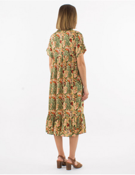 Vestido poliester mangas cortas estampado cachemire