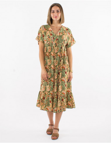 Vestido poliester mangas cortas estampado...