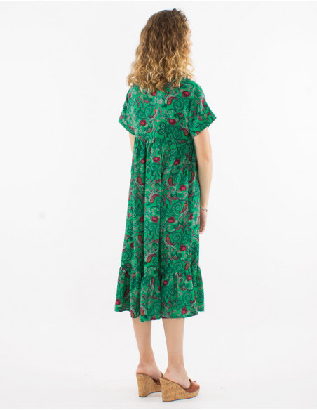 Vestido poliester mangas cortas estampado cachemire