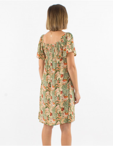 Vestido corto poliester mangas cortas estampado...