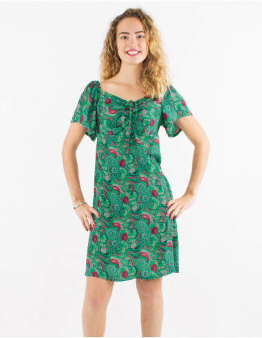 Vestido corto poliester mangas cortas estampado...