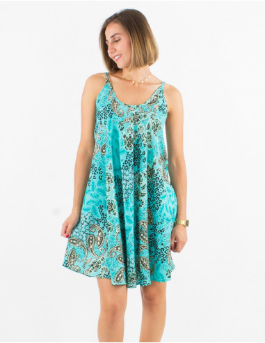 Vestido corto poliester tirantes estampado pansy plata
