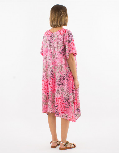 Vestido poliester mangas cortas estampado pansy...