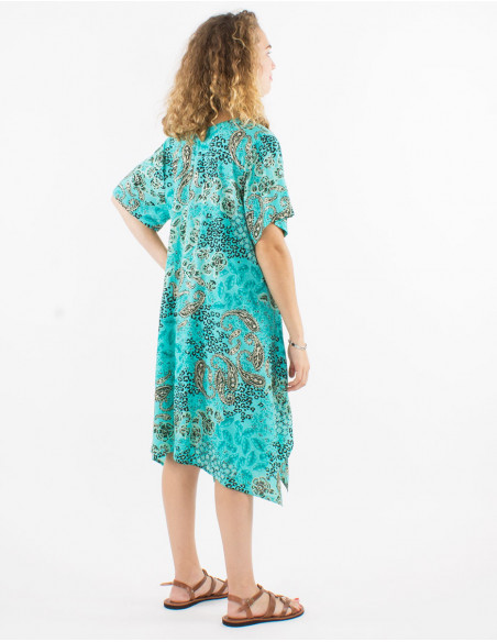 Vestido poliester mangas cortas estampado pansy plata