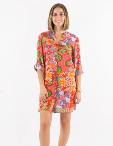 Vestido viscosa mangas 3/4 remangables...