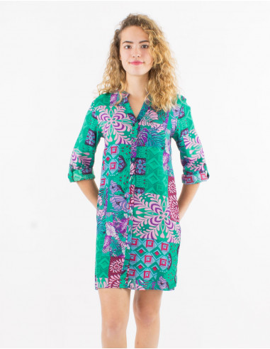 Vestido viscosa mangas 3/4 remangables...