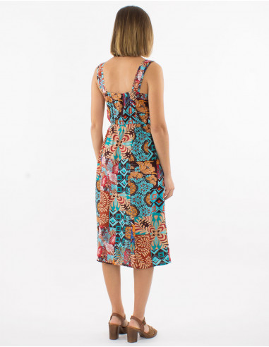 Vestido viscosa tirantes anchos estampado ethno
