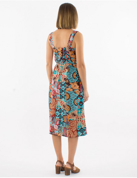 Vestido viscosa tirantes anchos estampado ethno
