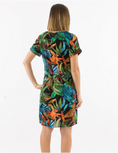 Vestido viscosa cuello v mangas cortas...