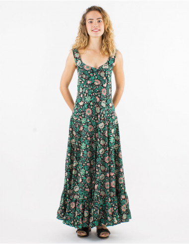 Vestido largo algodon tirantes anchos estampado...