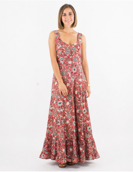 Vestido largo algodon tirantes anchos estampado bagdad