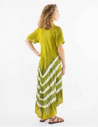 Vestido largo viscosa crepe paraguas mangas cortas