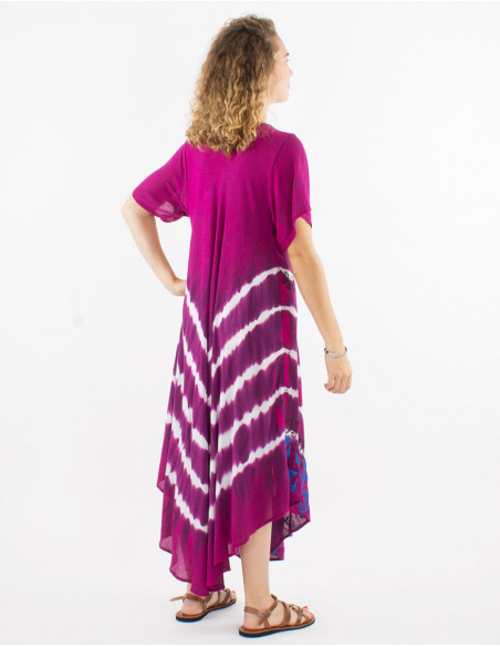 Vestido largo viscosa crepe paraguas mangas cortas