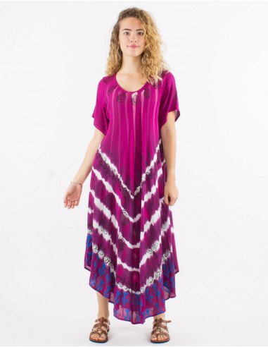 Vestido largo viscosa crepe paraguas mangas cortas