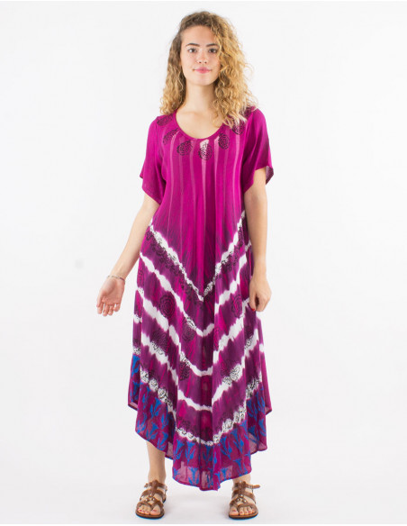 Vestido largo viscosa crepe paraguas mangas cortas