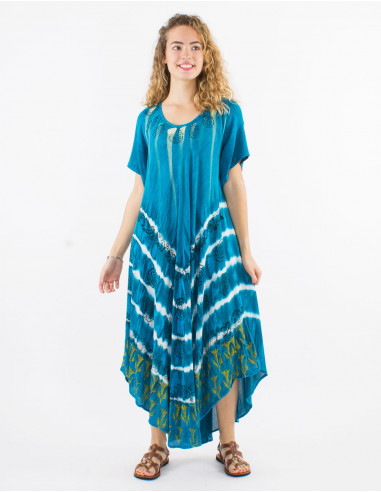 Vestido largo viscosa crepe paraguas mangas cortas